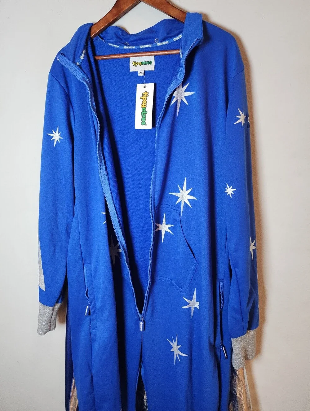 NWT Tipsy Elves' Wizard Costume Blue Silver Jumpsuit Hat Cape Size Large